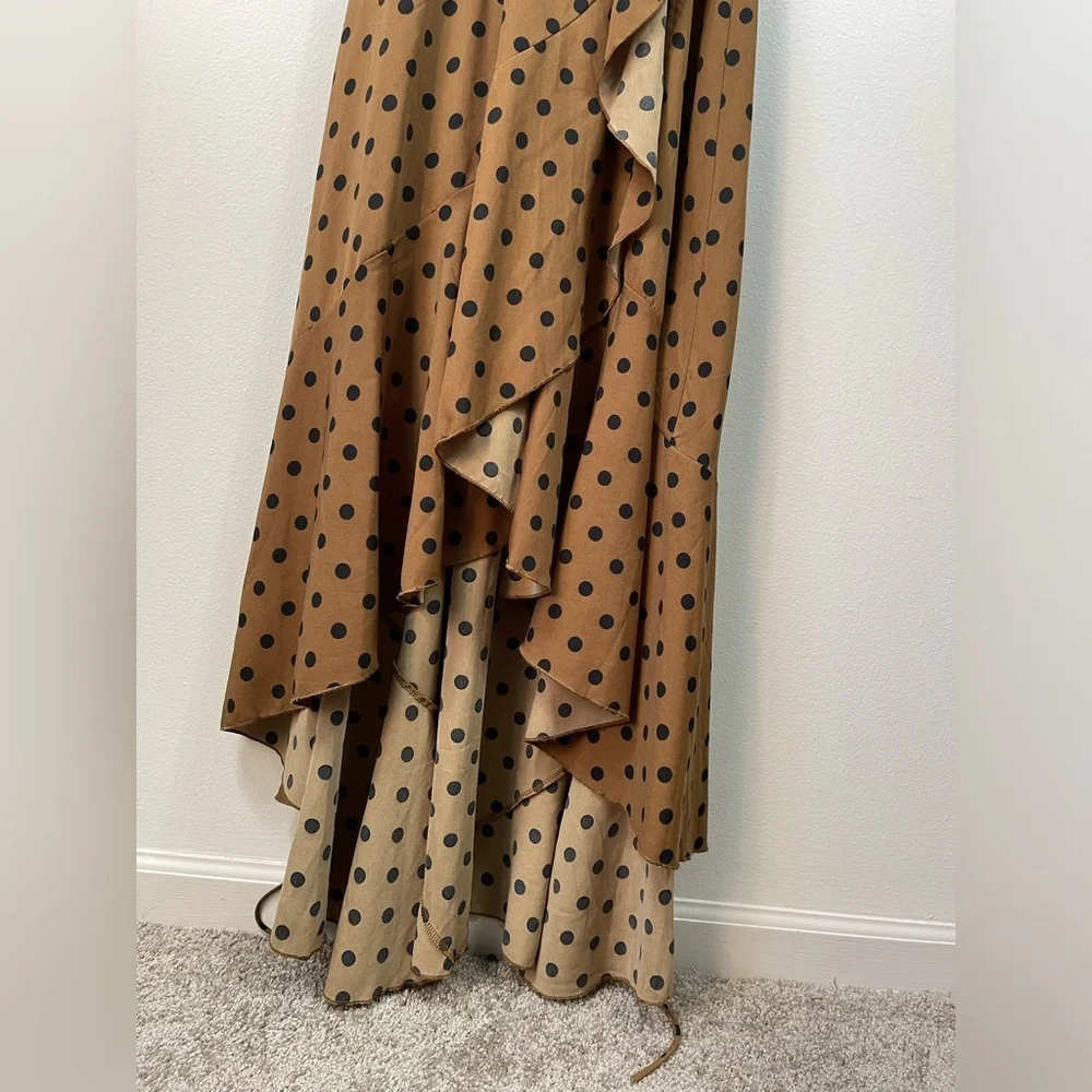 Brown Polka Dot Skirt VICI Mama Mia Polka Dotted Wrap Maxi Dress sz: Small Retro - Picture 6 of 16